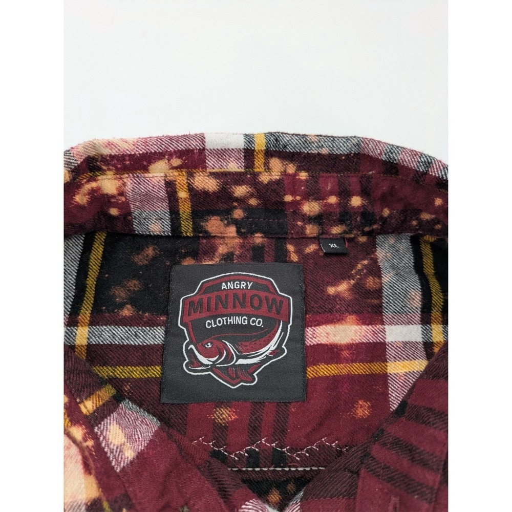 Angry Minnow Flannel Mens XL Plaid Brushed Button Up Long Sleeve Tattoos - Picture 3 of 9